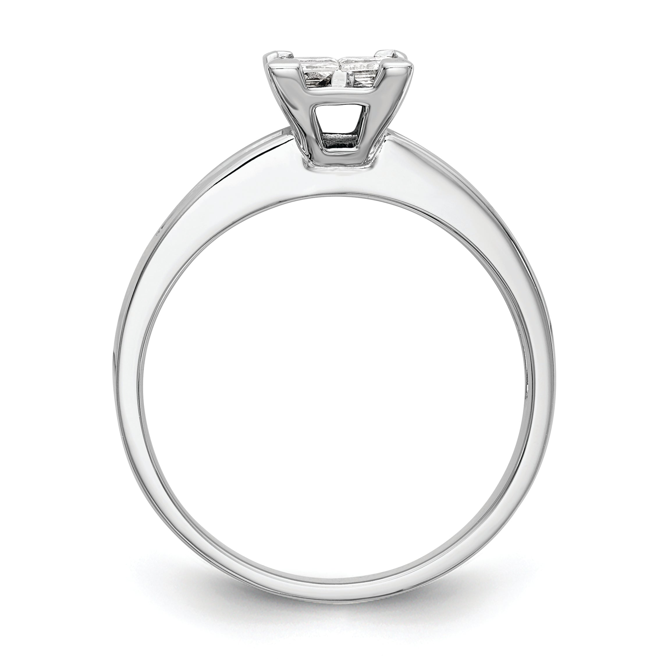 14K White Gold Square Cluster 3/4 Carat Princess Diamond Complete Engagement Ring