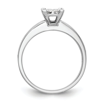 14K White Gold Square Cluster 3/4 Carat Princess Diamond Complete Engagement Ring