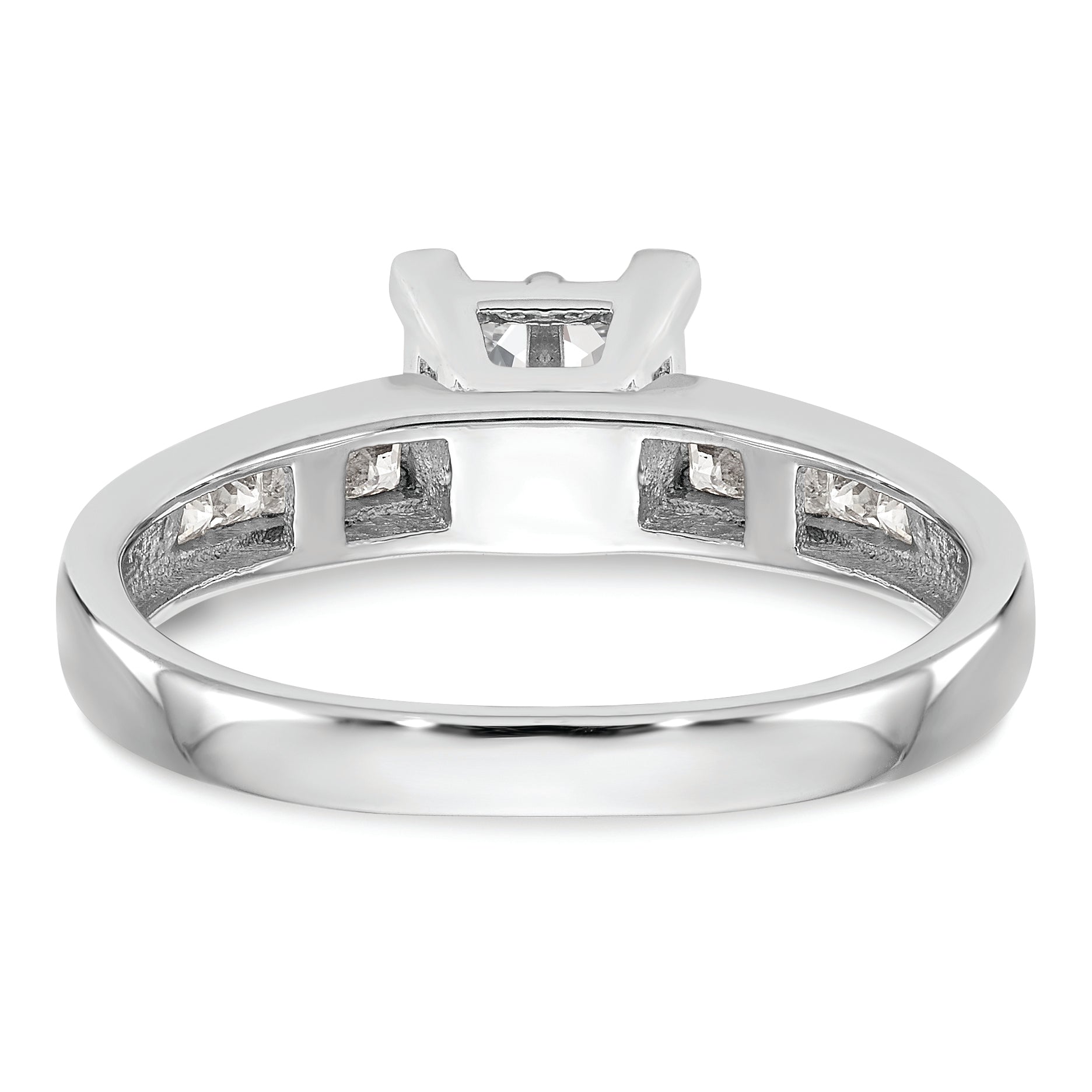14K White Gold Square Cluster 3/4 Carat Princess Diamond Complete Engagement Ring