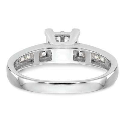 14K White Gold Square Cluster 3/4 Carat Princess Diamond Complete Engagement Ring