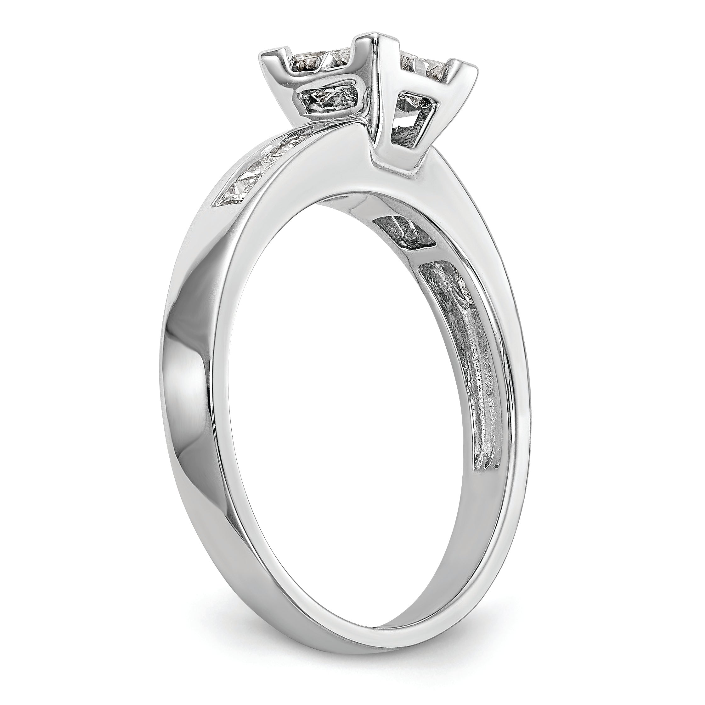 14K White Gold Square Cluster 3/4 Carat Princess Diamond Complete Engagement Ring
