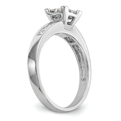 14K White Gold Square Cluster 3/4 Carat Princess Diamond Complete Engagement Ring