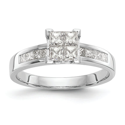 14K White Gold Square Cluster 3/4 Carat Princess Diamond Complete Engagement Ring