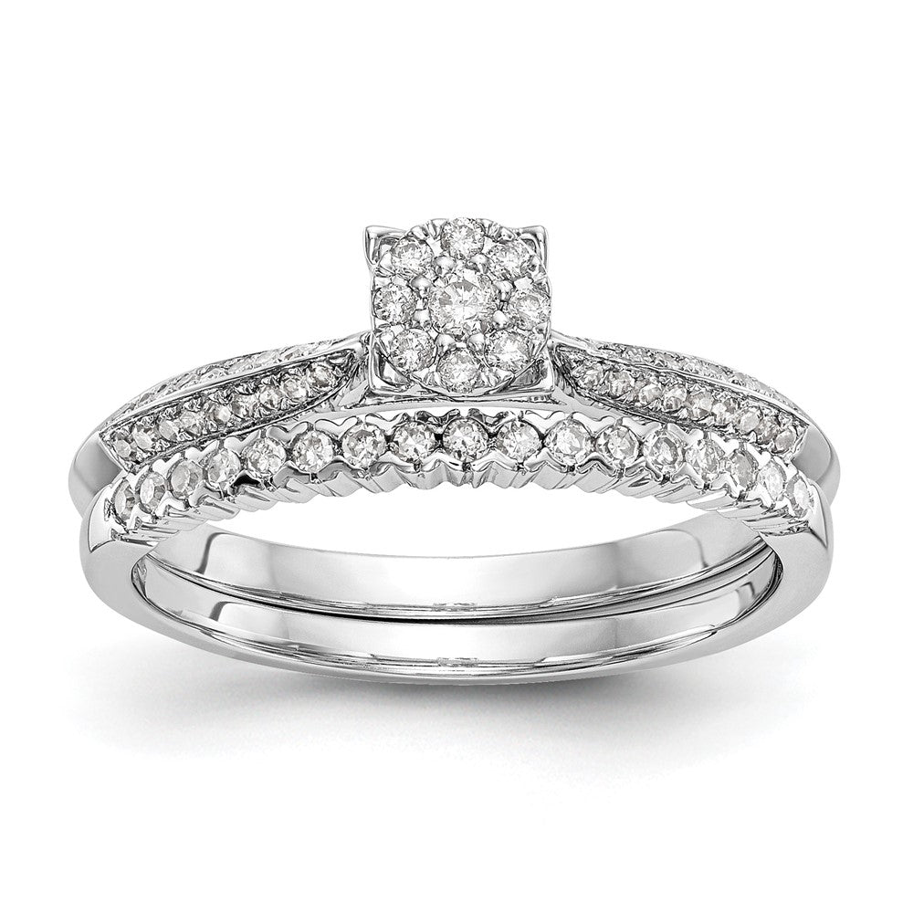 14K White Gold Complete Real Diamond Cluster Engagement Ring