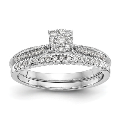 14K White Gold Complete Real Diamond Cluster Engagement Ring