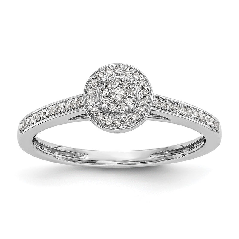 10K White Gold Halo Cluster 1/5 Carat Diamond Complete Engagement Ring