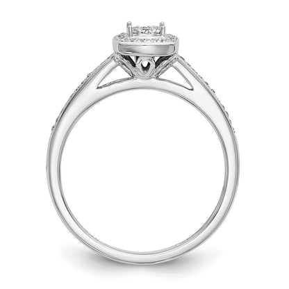 14K White Gold Square Halo Cluster 1/5 Carat Diamond Complete Engagement Ring