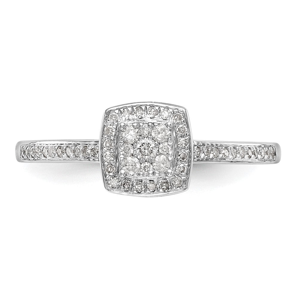 14K White Gold Square Halo Cluster 1/5 Carat Diamond Complete Engagement Ring