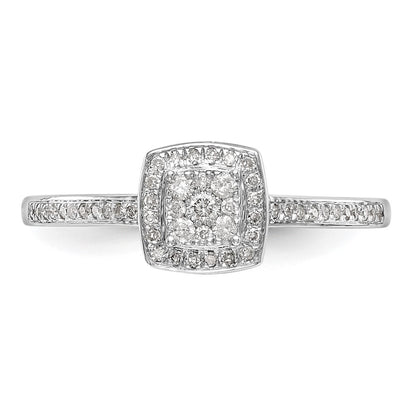 14K White Gold Square Halo Cluster 1/5 Carat Diamond Complete Engagement Ring