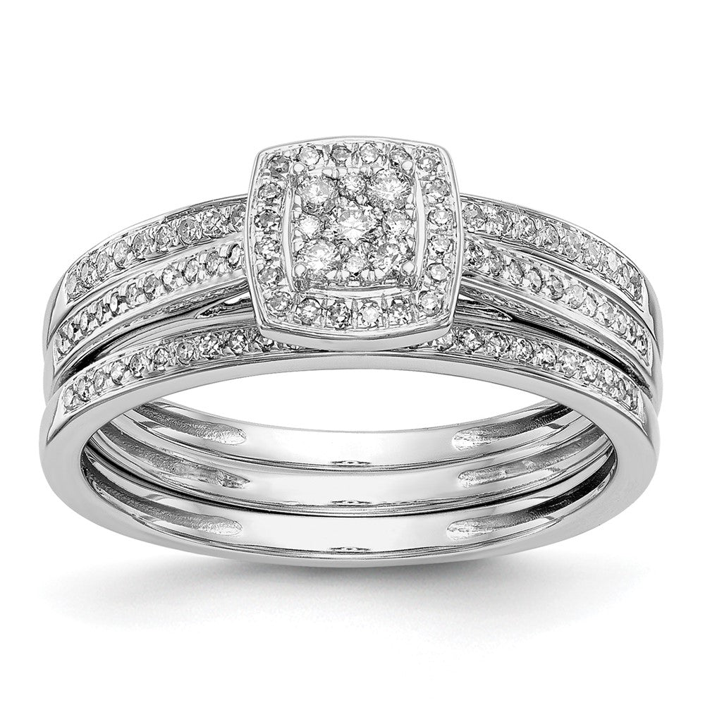 14K White Gold Square Halo Cluster 1/5 Carat Diamond Complete Engagement Ring