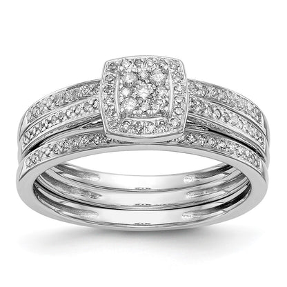 14K White Gold Square Halo Cluster 1/5 Carat Diamond Complete Engagement Ring