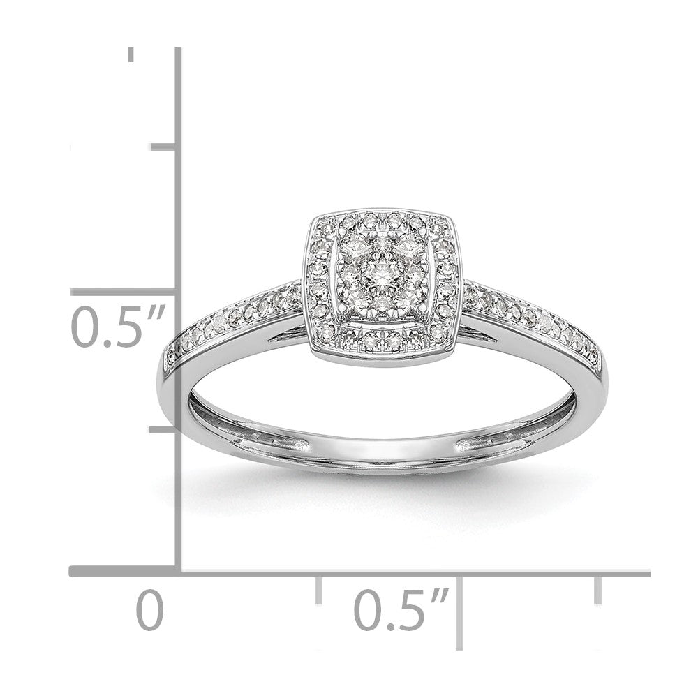 14K White Gold Square Halo Cluster 1/5 Carat Diamond Complete Engagement Ring