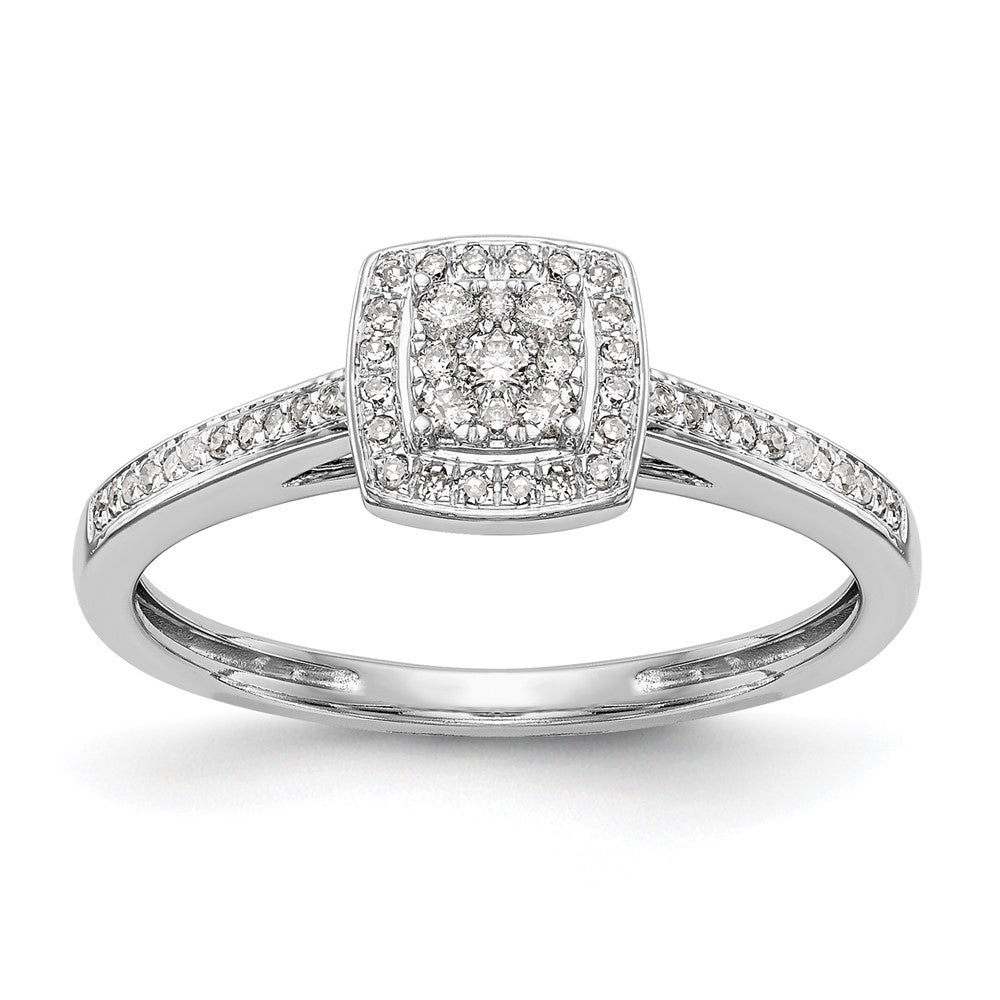 14K White Gold Square Halo Cluster 1/5 Carat Diamond Complete Engagement Ring