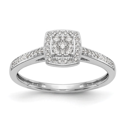 14K White Gold Square Halo Cluster 1/5 Carat Diamond Complete Engagement Ring