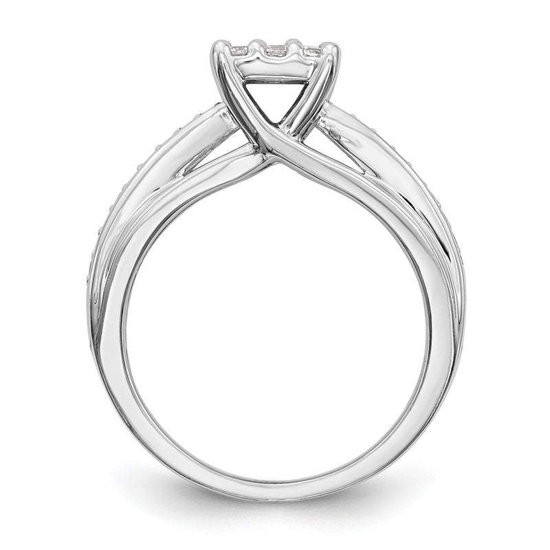 14K White Gold Complete Real Diamond Cluster Engagement Ring