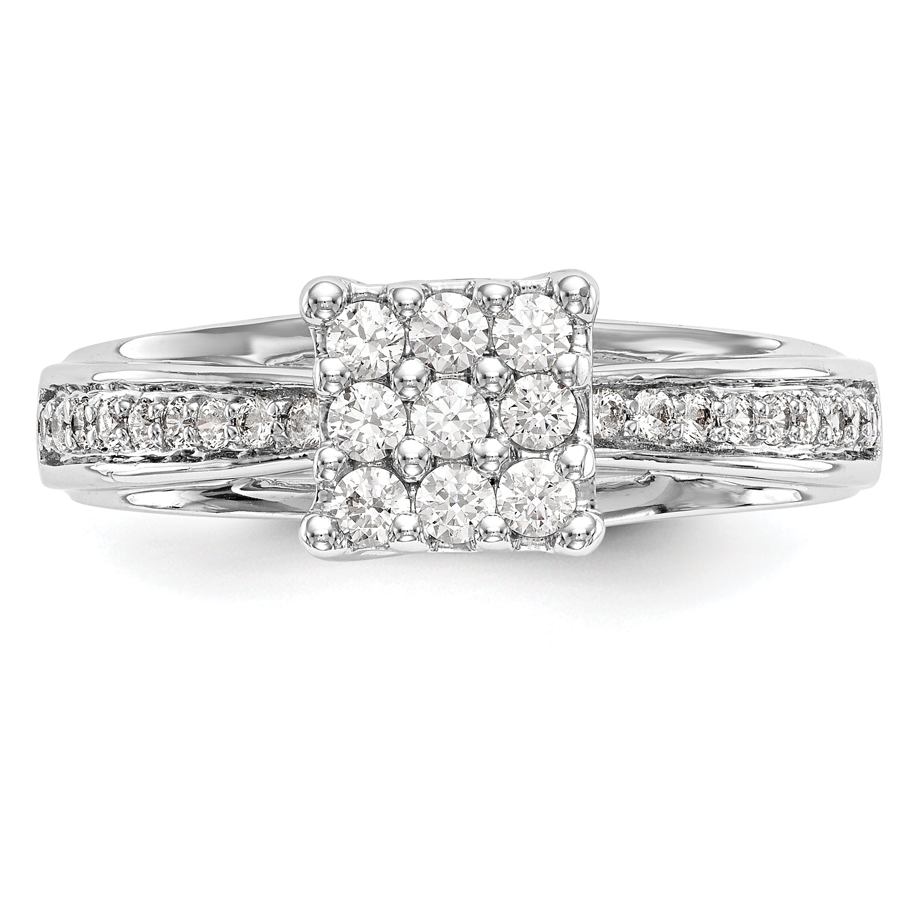 14K White Gold Complete Diamond Cluster Engagement Ring