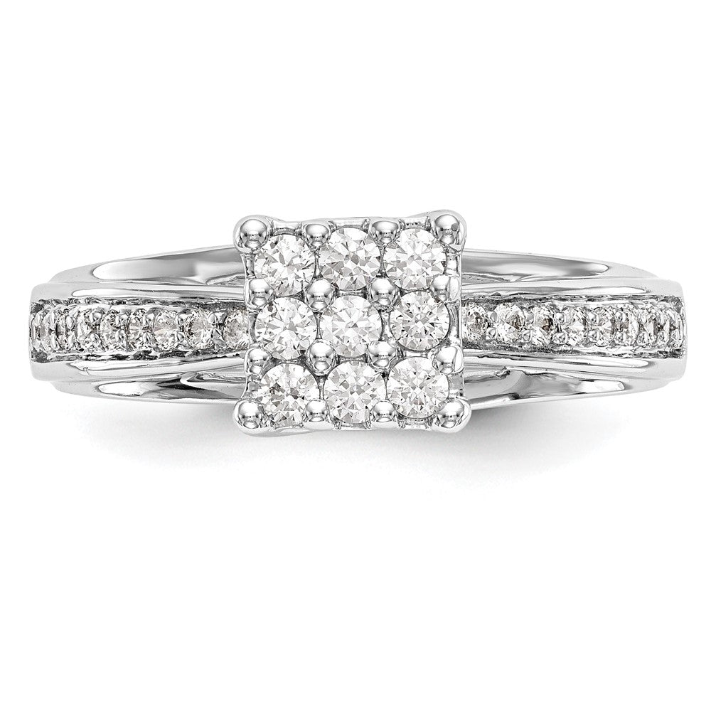 14K White Gold Complete Real Diamond Cluster Engagement Ring
