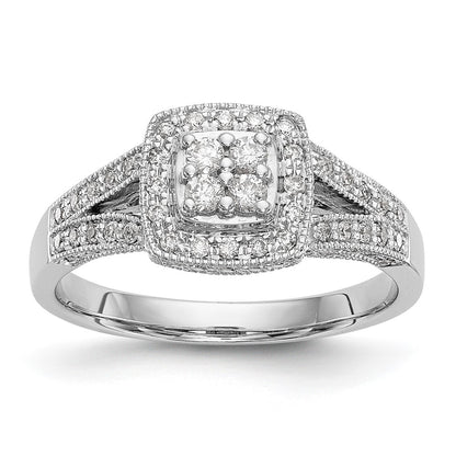 14K White Gold Square Halo Cluster 1/2 Carat Diamond Complete Engagement Ring