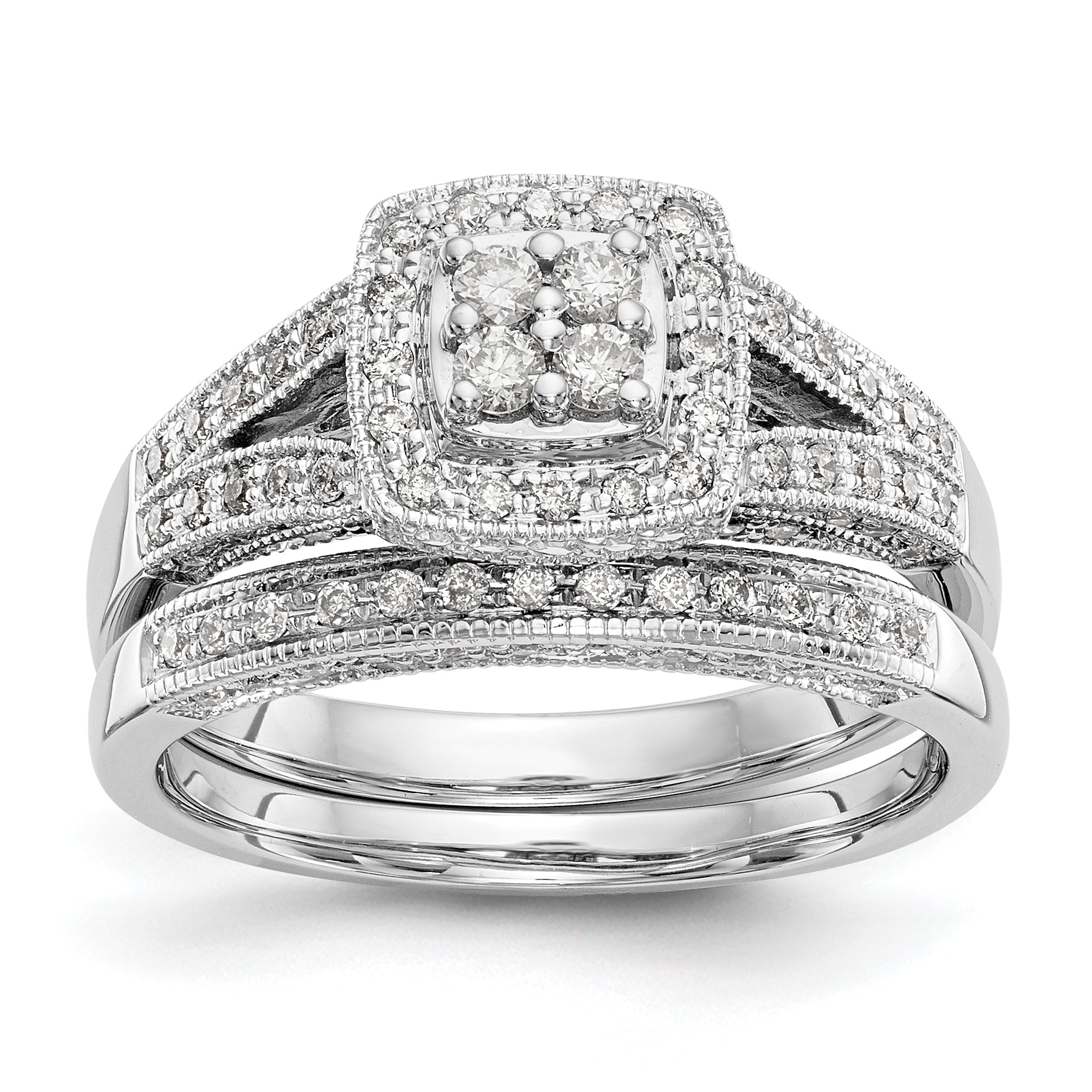 14k White Gold 1/2 Ct. Lab Grown Diamond VS/SI+ G+ Cluster Engagement Ring