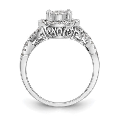 14K White Gold Halo Cluster 3/4 Carat Diamond Complete Engagement Ring
