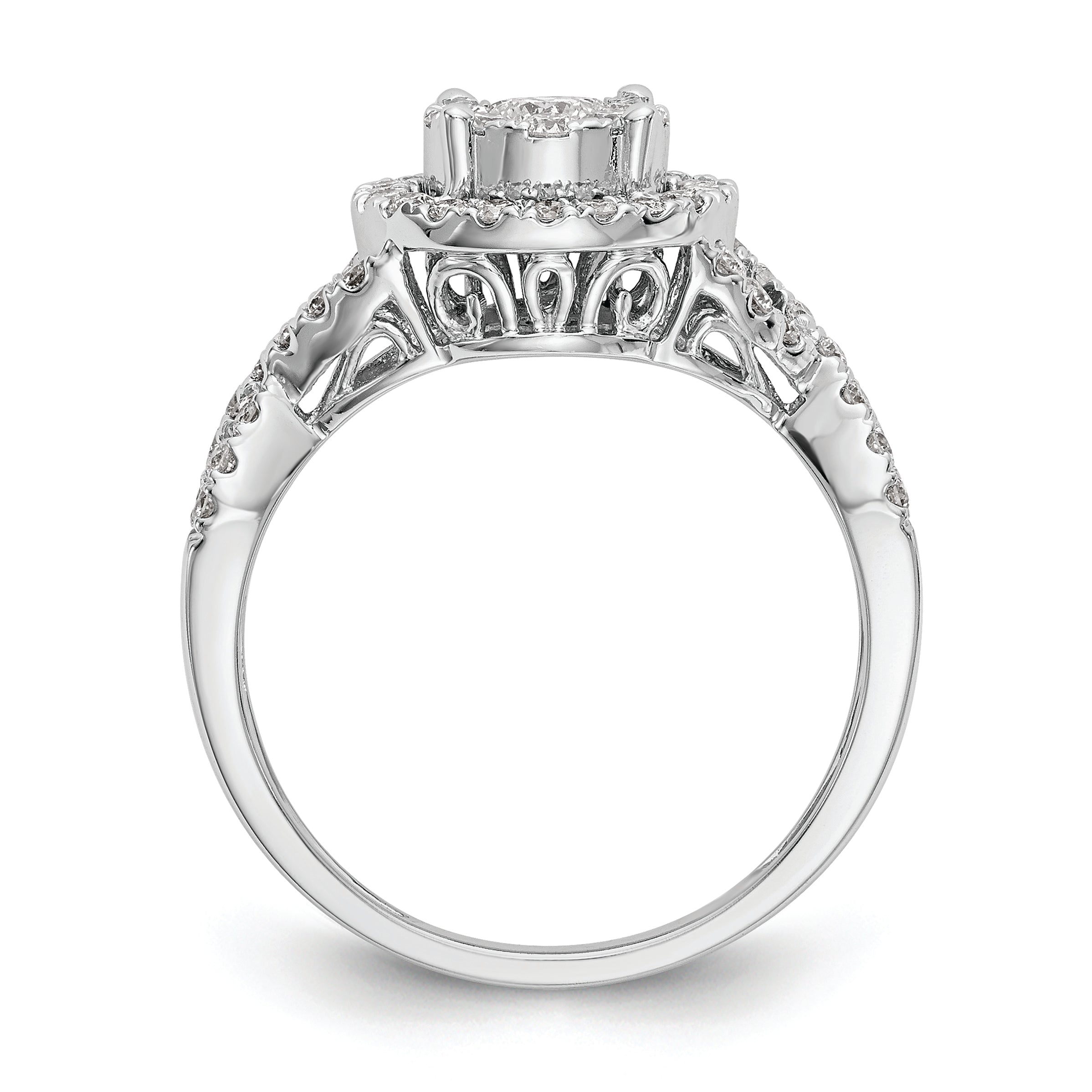 14K White Gold Halo Cluster 3/4 Carat Diamond Complete Engagement Ring