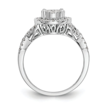 14K White Gold Halo Cluster 3/4 Carat Diamond Complete Engagement Ring