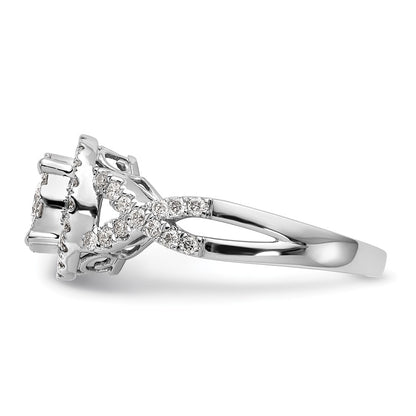 14K White Gold Halo Cluster 3/4 Carat Diamond Complete Engagement Ring