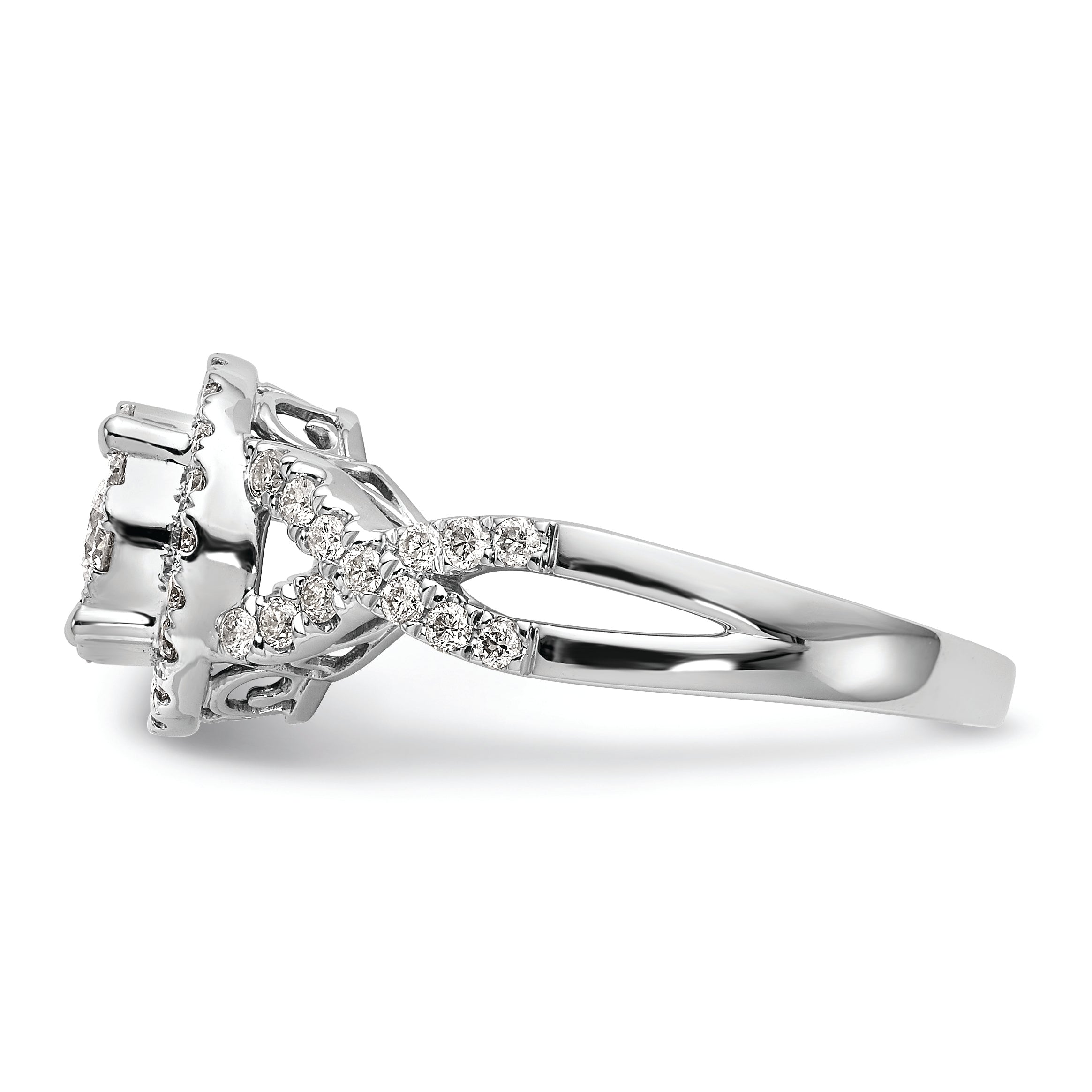 14K White Gold Halo Cluster 3/4 Carat Diamond Complete Engagement Ring