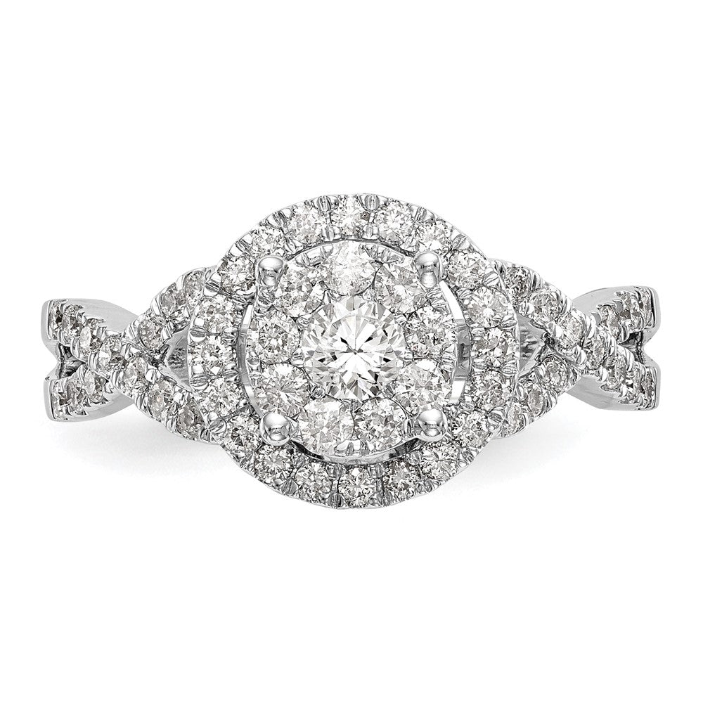 14K White Gold Halo Cluster 3/4 Carat Diamond Complete Engagement Ring