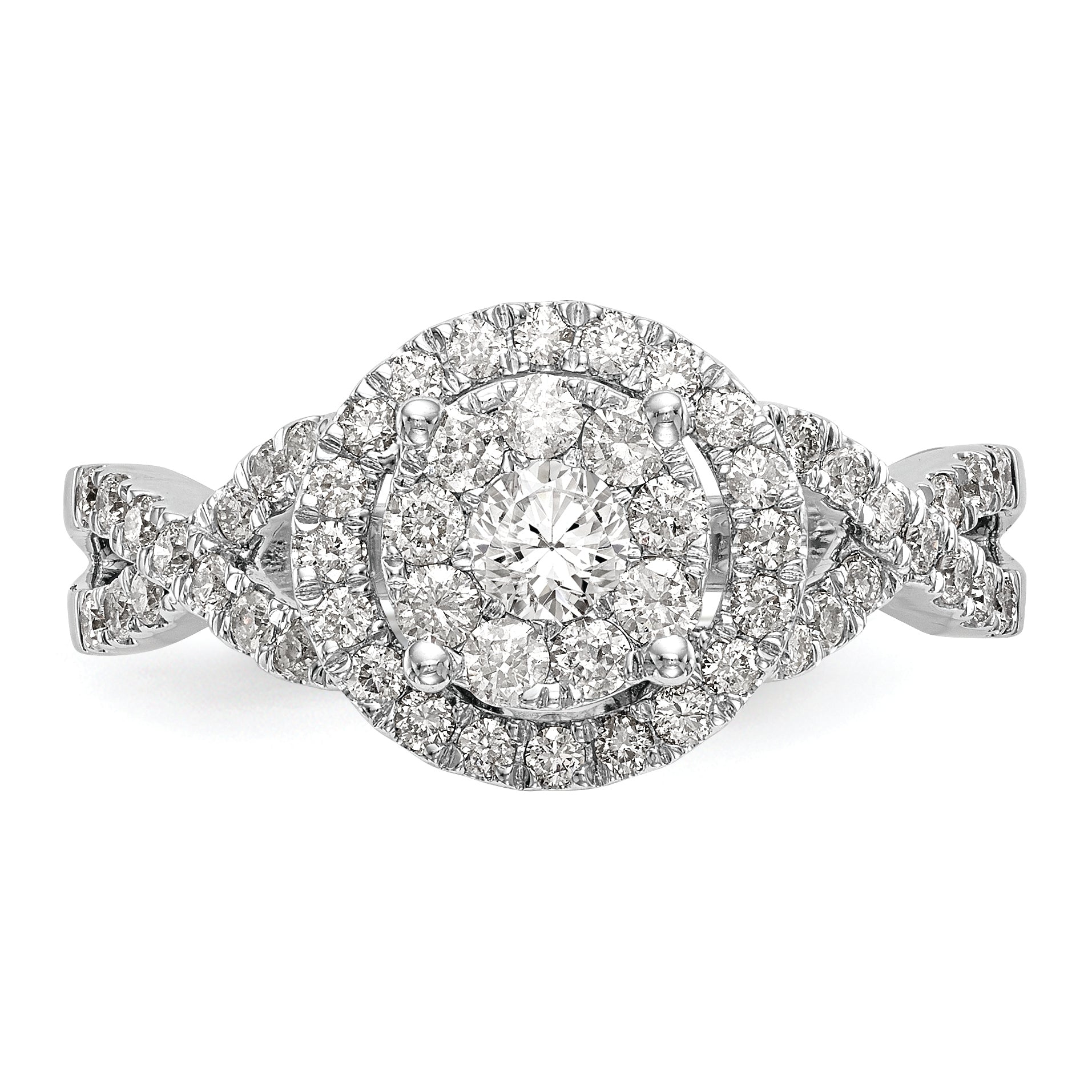 14K White Gold Halo Cluster 3/4 Carat Diamond Complete Engagement Ring