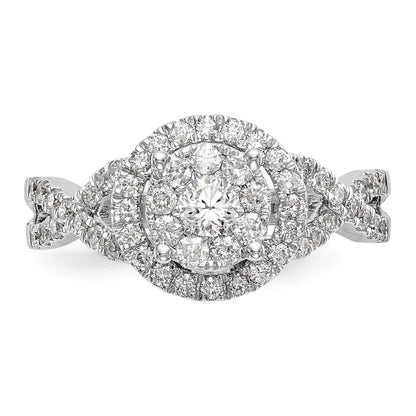 14K White Gold Halo Cluster 3/4 Carat Diamond Complete Engagement Ring