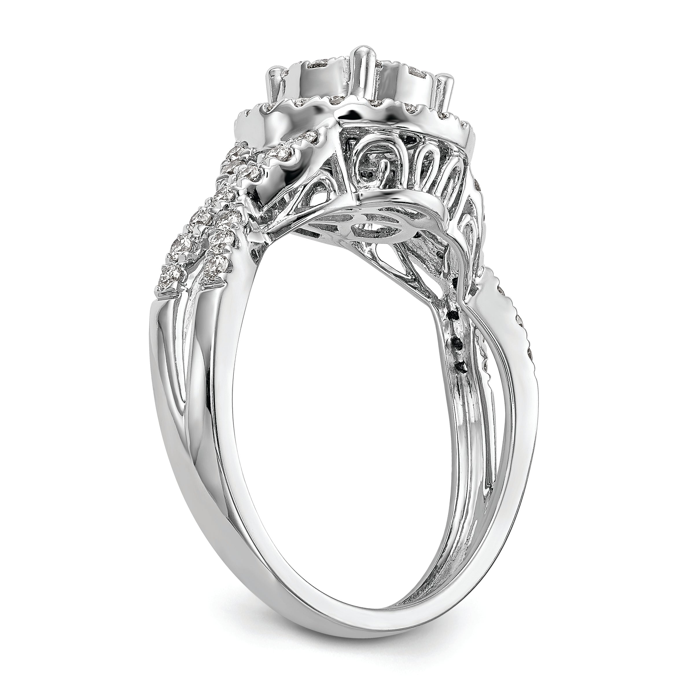 14K White Gold Halo Cluster 3/4 Carat Diamond Complete Engagement Ring