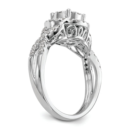 14K White Gold Halo Cluster 3/4 Carat Diamond Complete Engagement Ring