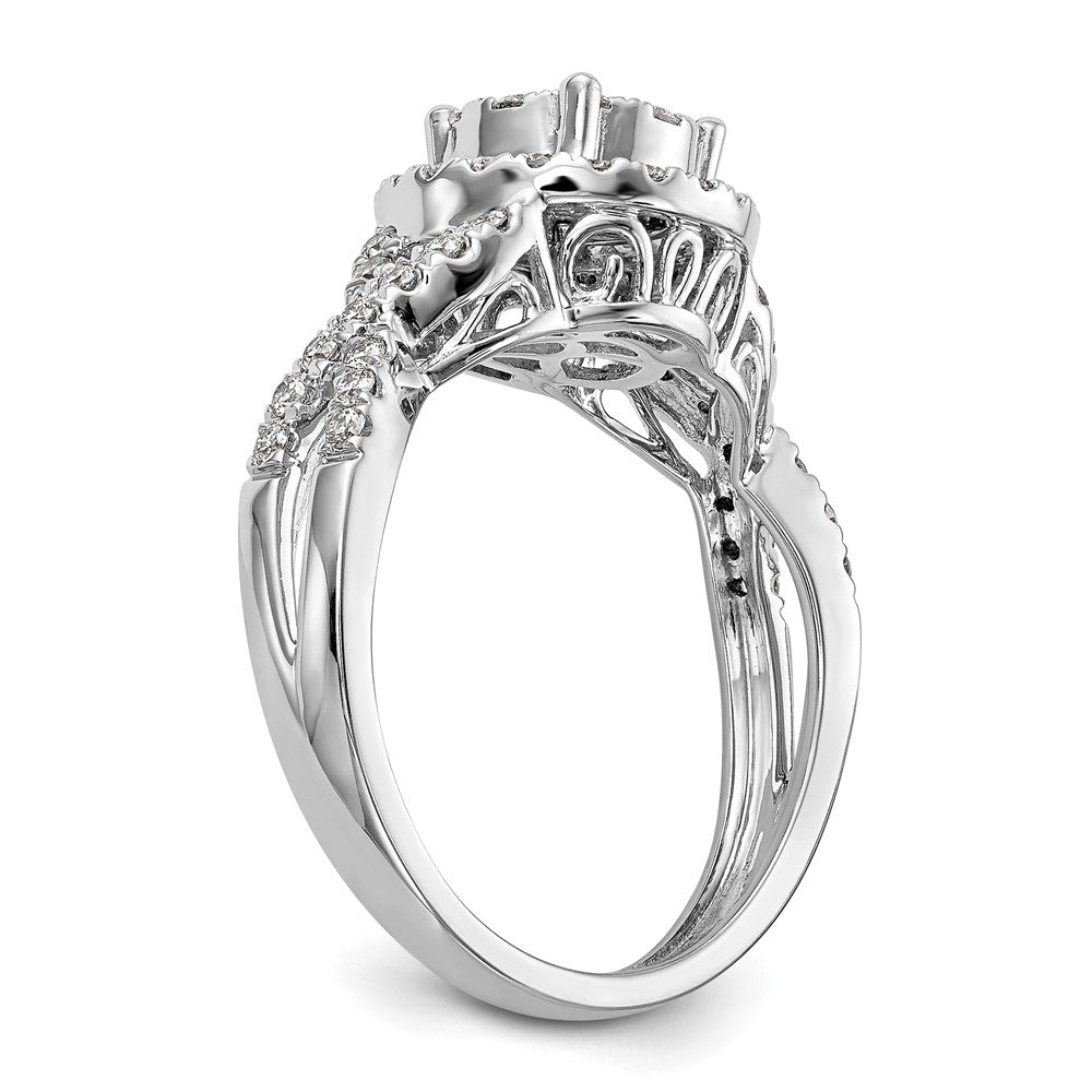 14K White Gold Halo Cluster 3/4 Carat Diamond Complete Engagement Ring