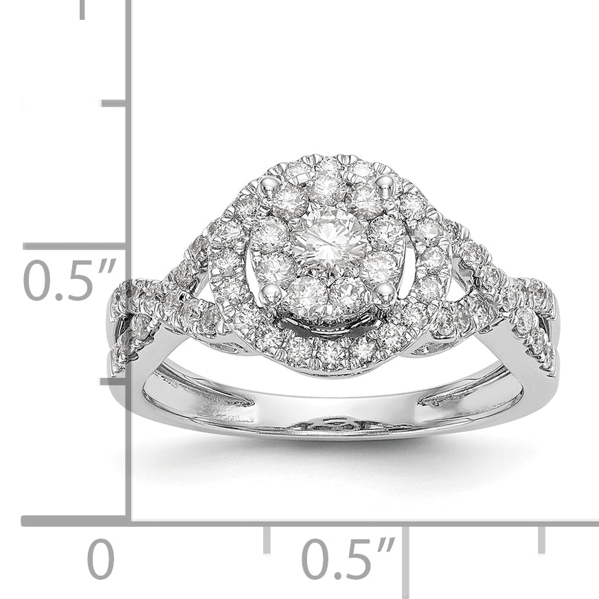 14K White Gold Halo Cluster 3/4 Carat Diamond Complete Engagement Ring