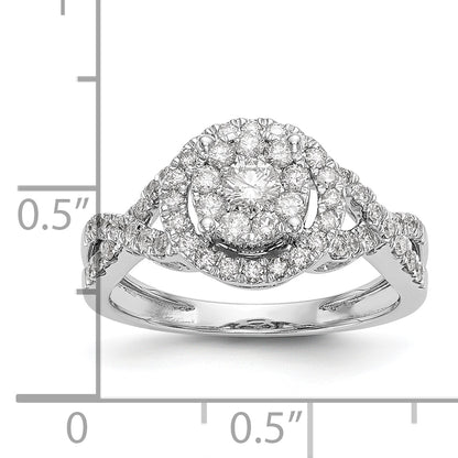 14K White Gold Halo Cluster 3/4 Carat Diamond Complete Engagement Ring