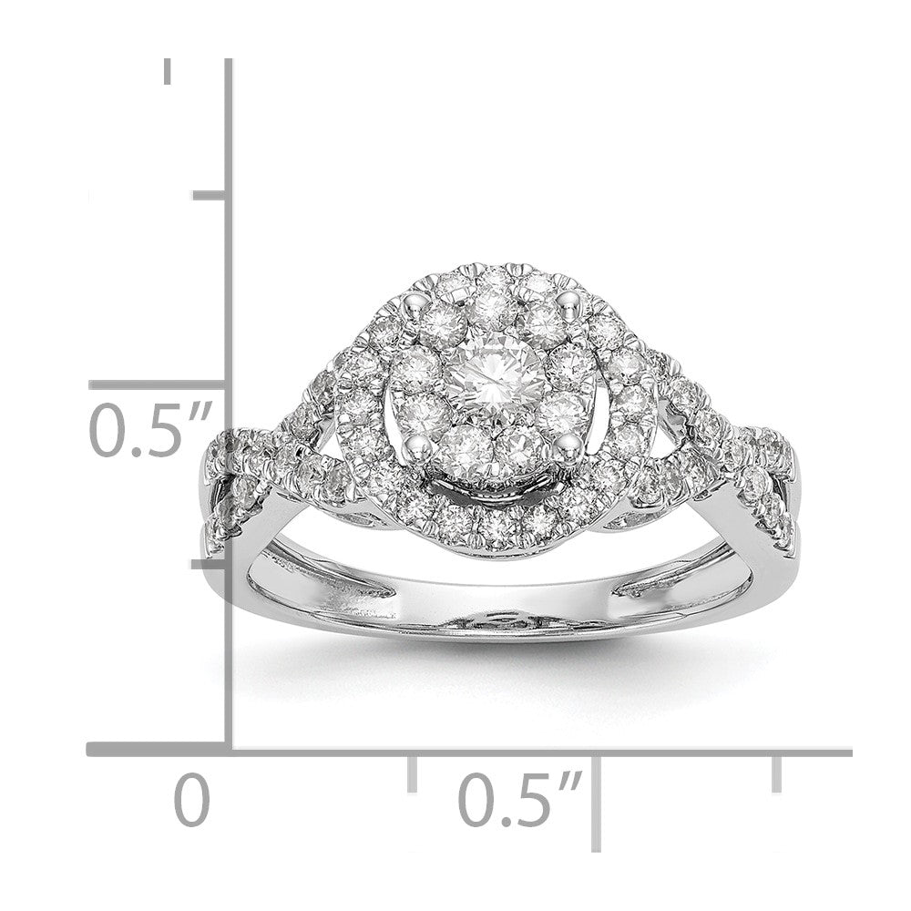 14K White Gold Halo Cluster 3/4 Carat Diamond Complete Engagement Ring