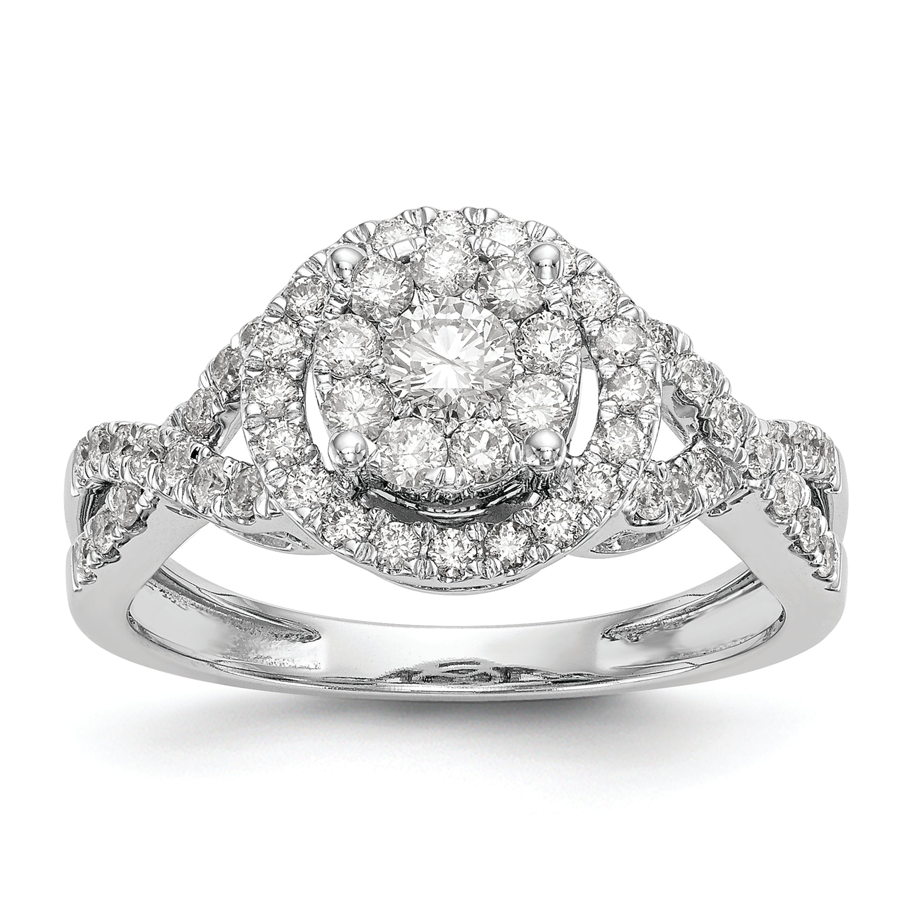 14K White Gold Halo Cluster 3/4 Carat Diamond Complete Engagement Ring