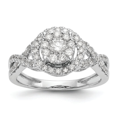 14K White Gold Halo Cluster 3/4 Carat Diamond Complete Engagement Ring