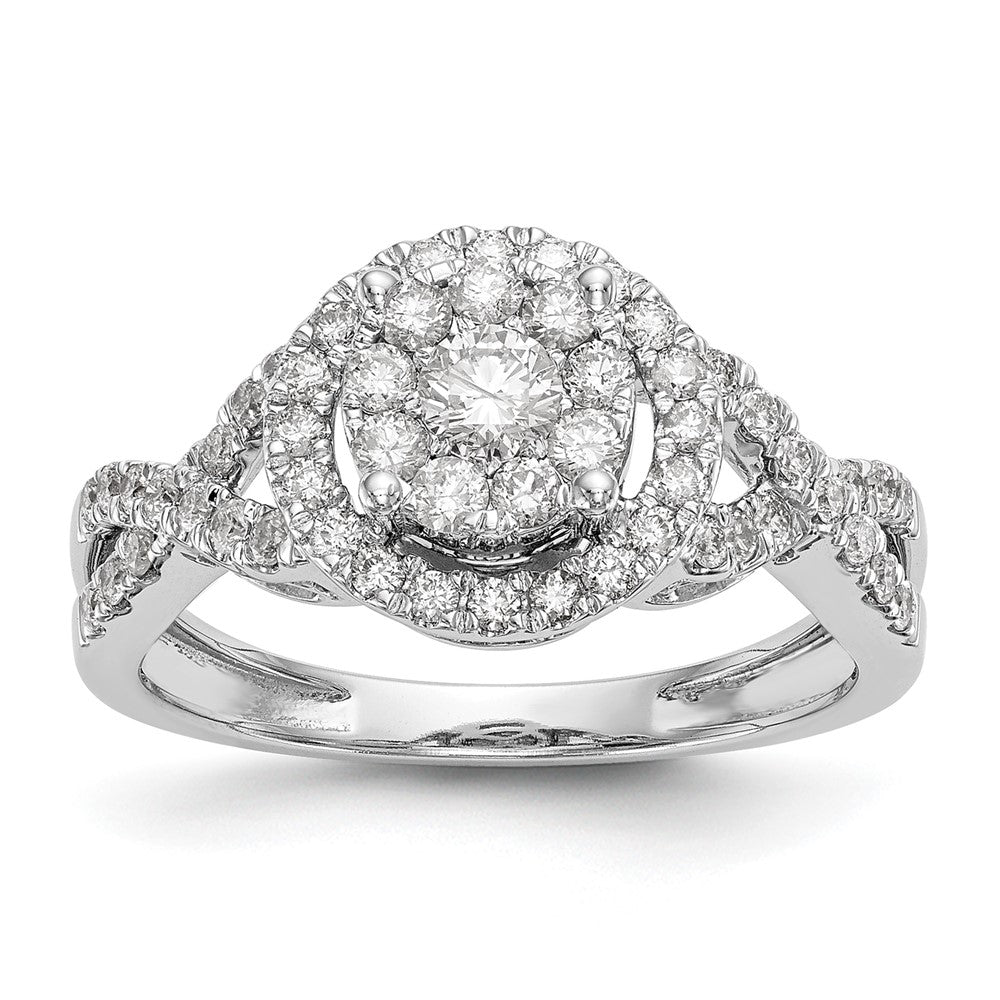 14K White Gold Halo Cluster 3/4 Carat Diamond Complete Engagement Ring