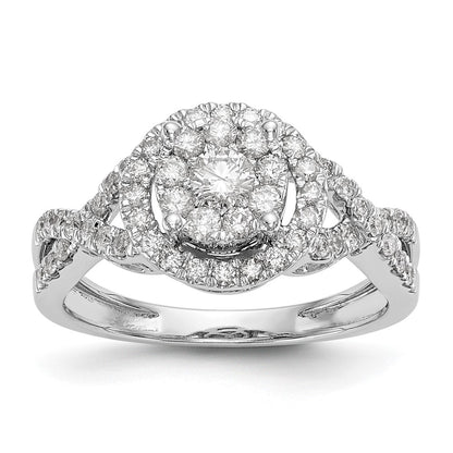 14K White Gold Halo Cluster 3/4 Carat Diamond Complete Engagement Ring