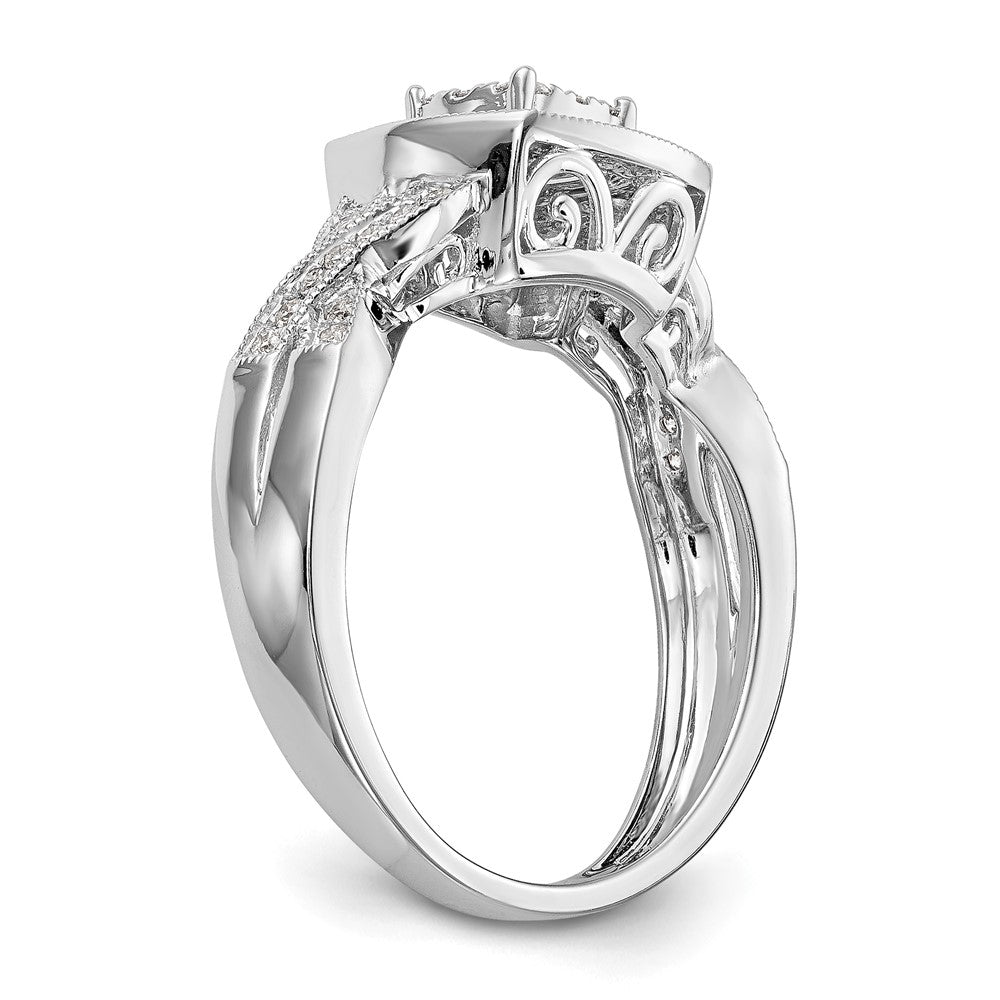 14K White Gold Square Halo Cluster 3/8 Carat Diamond Complete Engagement Ring