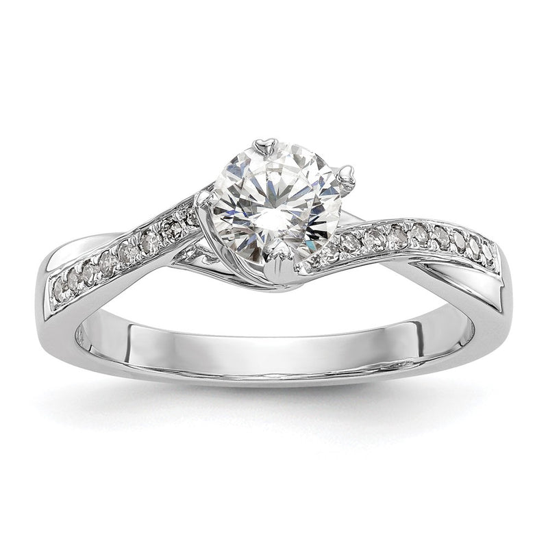 14K White Gold By Pass (Holds 1/2 Carat (5.00mm) Round Center) 1/10 Diamond Semi Mount Engagement Ring
