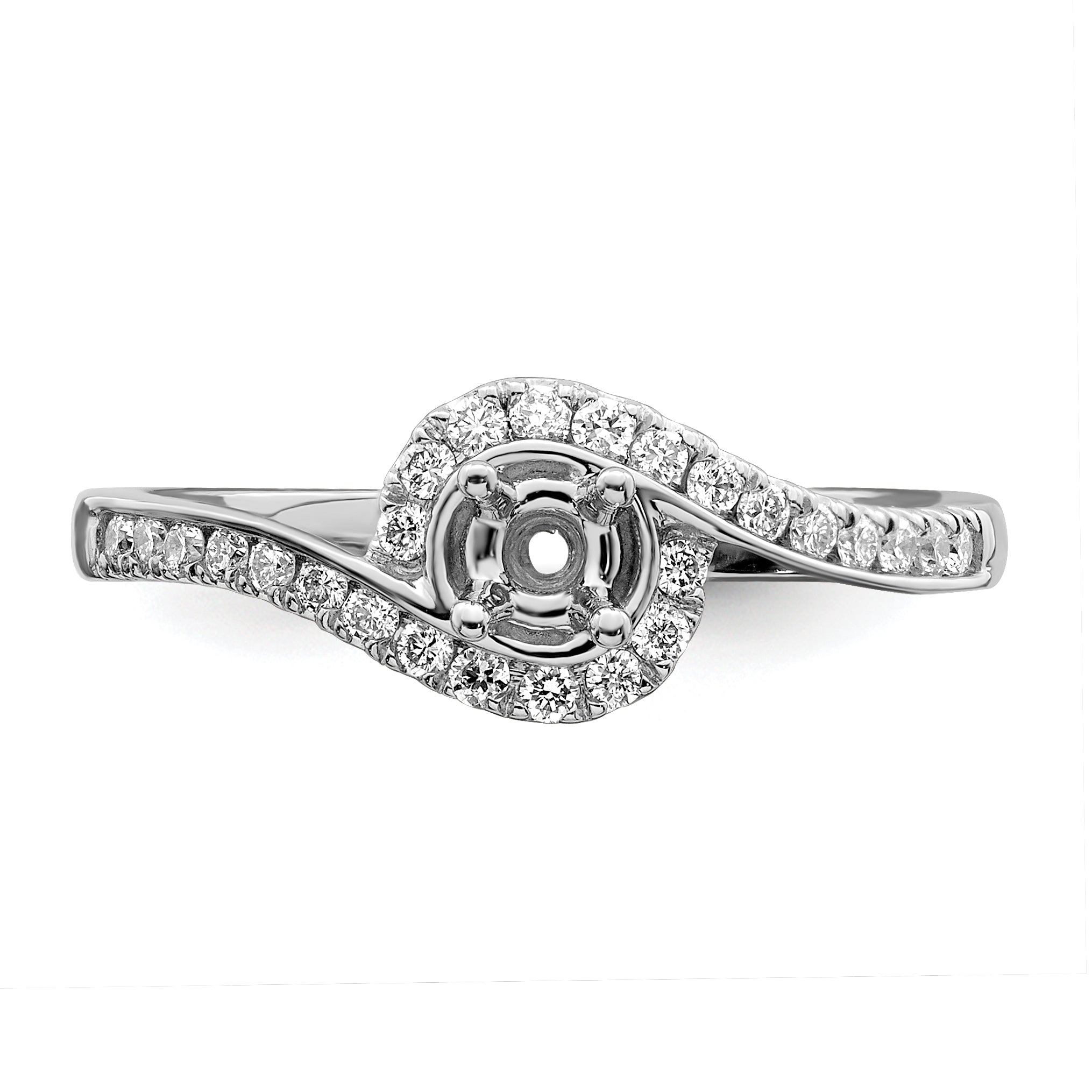 14K White Gold By Pass (Holds 1/4 Carat (4.00mm) Round Center) Diamond Semi Mount Engagement Ring