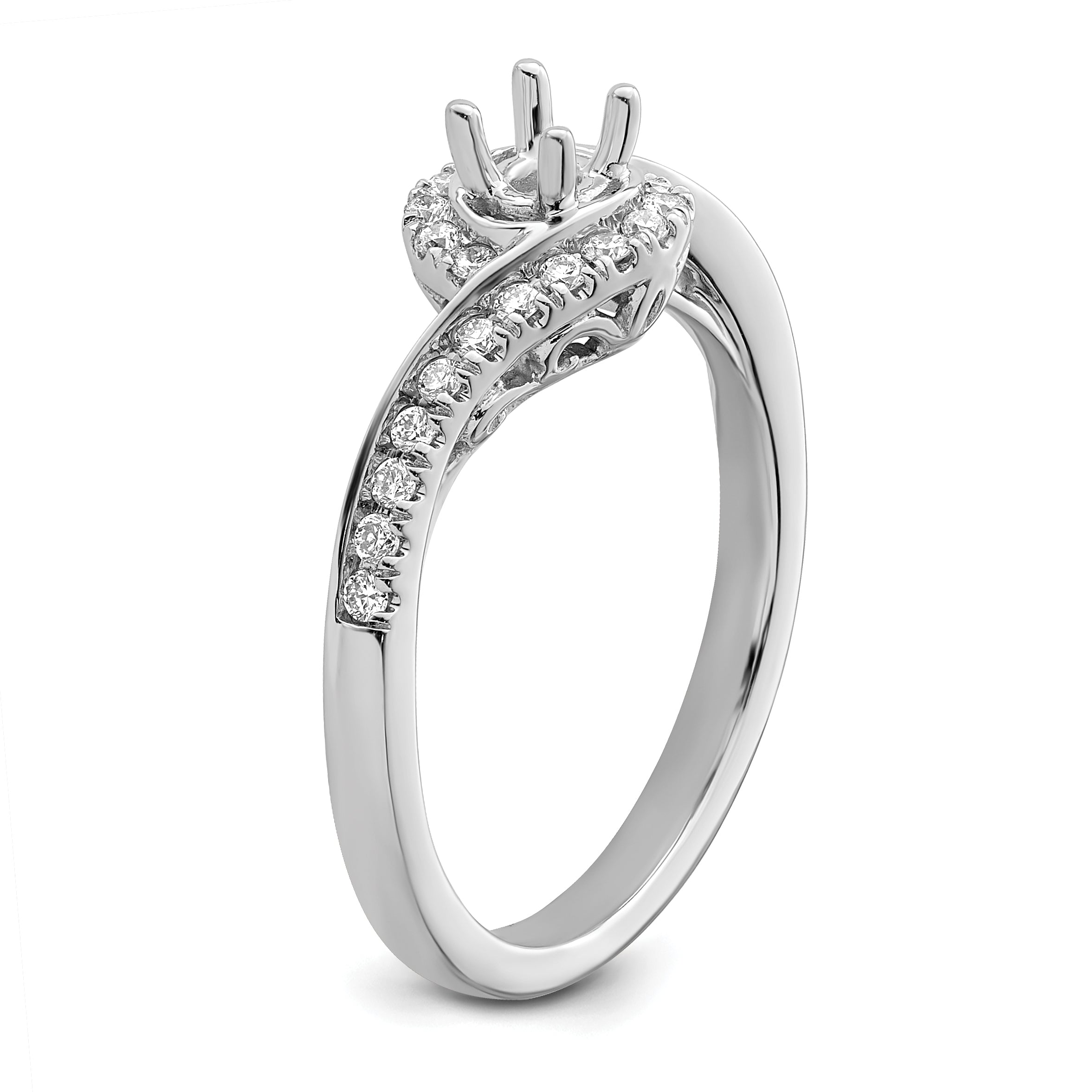 14K White Gold By Pass (Holds 1/4 Carat (4.00mm) Round Center) Diamond Semi Mount Engagement Ring