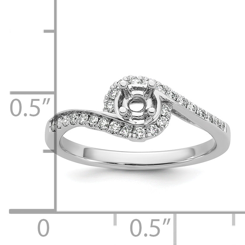 14K White Gold By Pass (Holds 1/4 Carat (4.00mm) Round Center) Diamond Semi Mount Engagement Ring