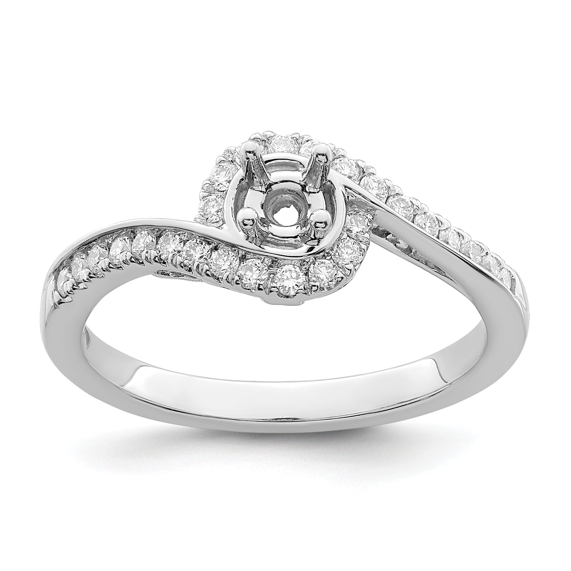 14K White Gold By Pass (Holds 1/4 Carat (4.00mm) Round Center) Diamond Semi Mount Engagement Ring