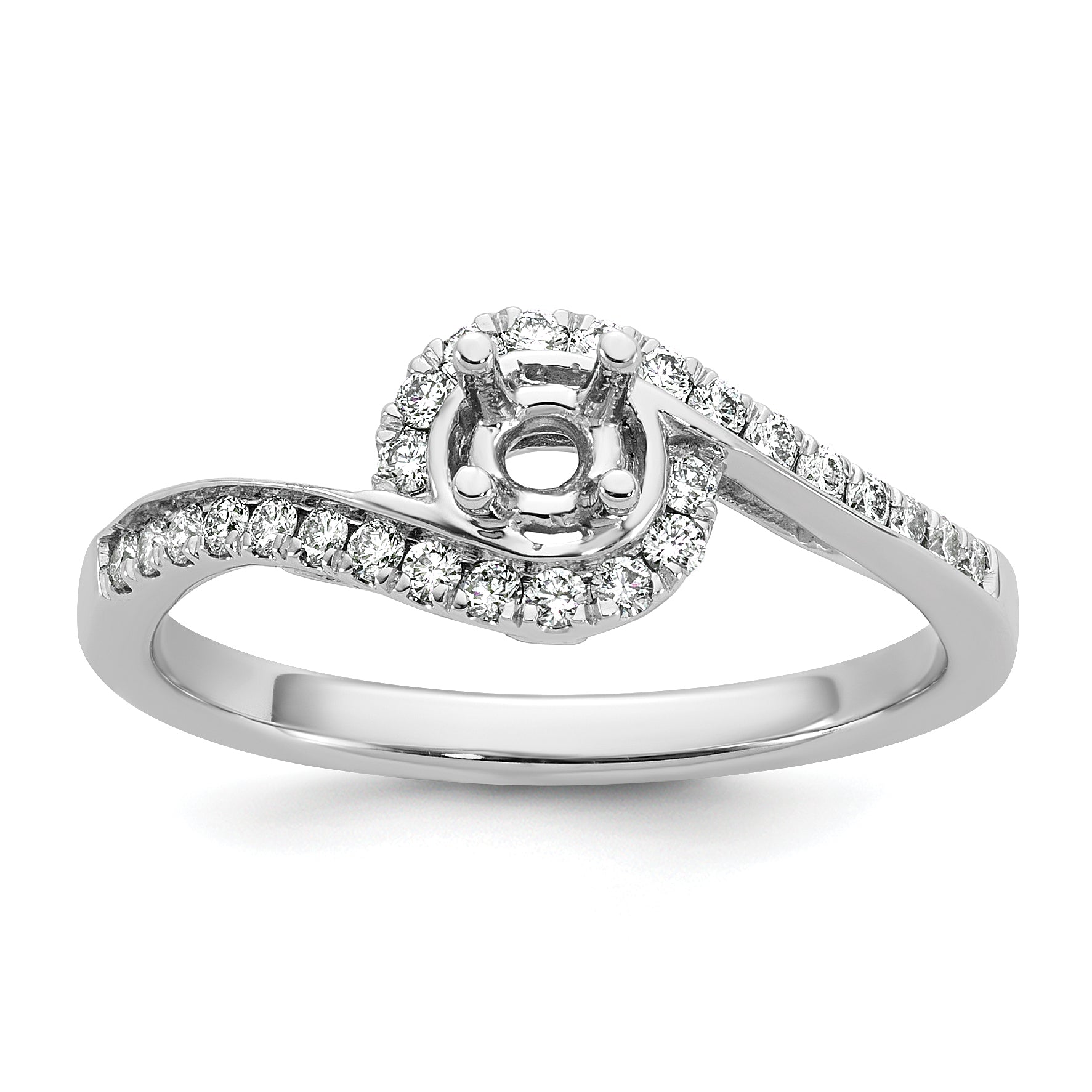 14K White Gold By Pass (Holds 1/4 Carat (4.00mm) Round Center) Diamond Semi Mount Engagement Ring