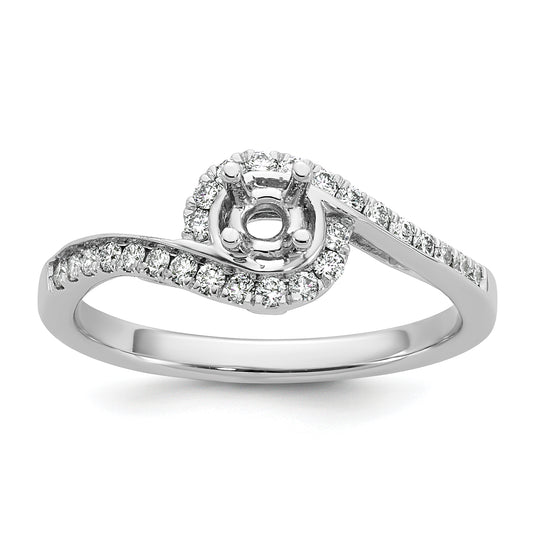 14K White Gold By Pass (Holds 1/4 Carat (4.00mm) Round Center) Diamond Semi Mount Engagement Ring