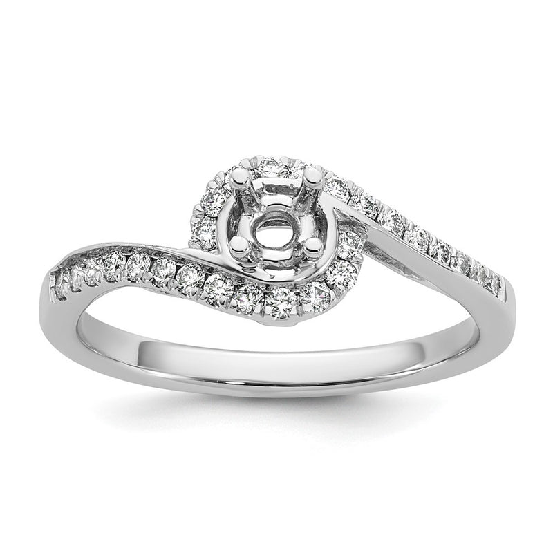 14K White Gold By Pass (Holds 1/4 Carat (4.00mm) Round Center) Diamond Semi Mount Engagement Ring
